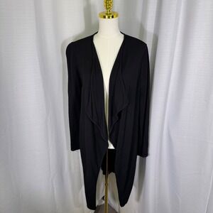 St. John Collection Black Wool Blend Draped Waterfall Open Front Cardigan Medium